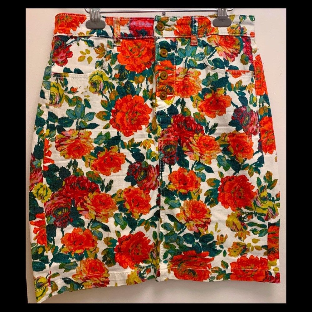 Autumnal Floral Denim Skirt